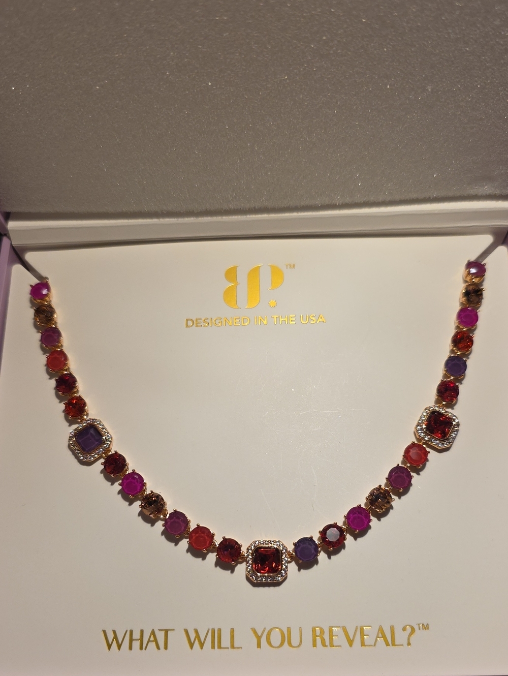 BP Rose Gold-Tone Jewel Candy Necklace with Red, Purple and Pink Stones